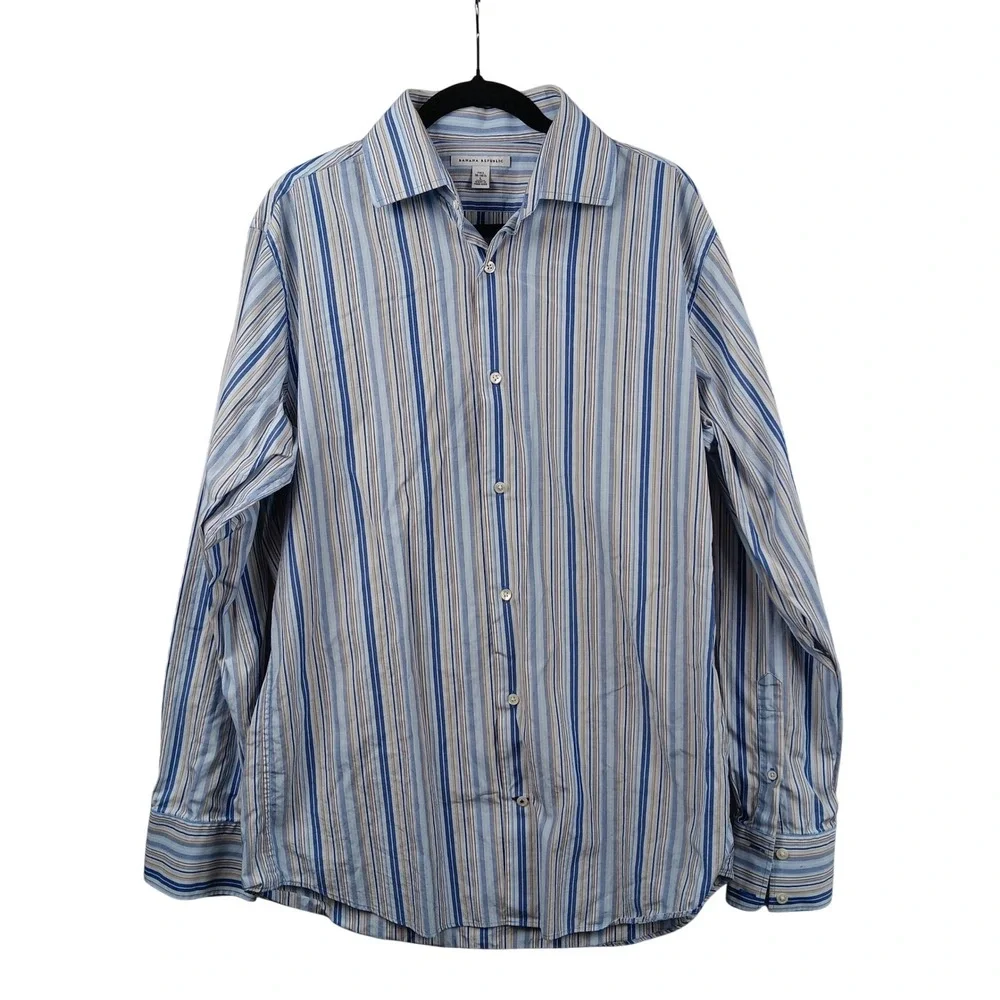 Banana Republic Men Tall Striped Long Sleeve Button Down‎ Dress Shirt Size L